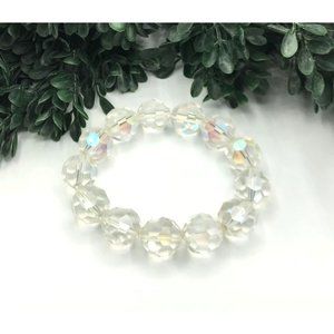 Vintage Bracelet Faceted AB Glass Beads 8" Stretchy